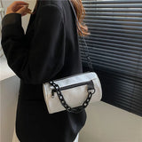 Cylinder Chains Shoulder Bag for Women PU Leather Handbag Crossbody Bag