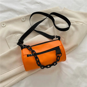 Cylinder Chains Shoulder Bag for Women PU Leather Handbag Crossbody Bag