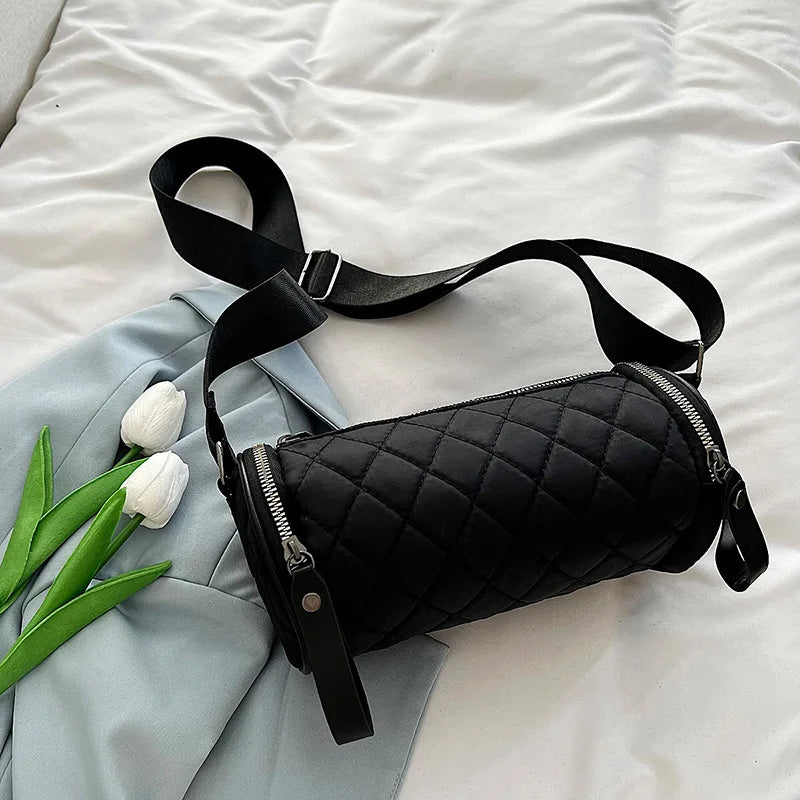 Nylon Shoulder Bag Solid Crossbody Wide Strap Handbag