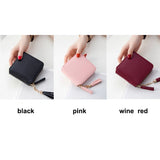 Short Square PU Leather Solid Women Wallet with Tassel Drop