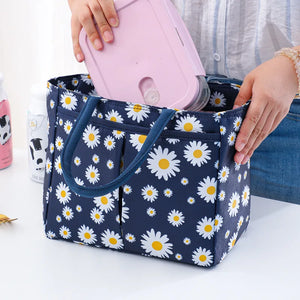 Daisy Printing Insulated Lunch Bag Large Capacity Tote Cooler Bento Box Storage