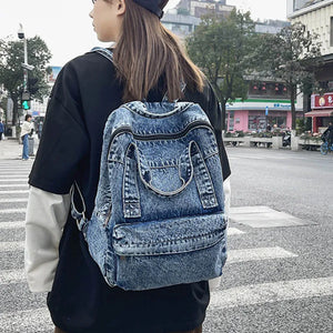 Denim Backpack Canvas Women Backpacks Large capacity Shoulder Bag