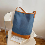 Denim Shoulder Bags Women Large Capacity Bucket Tote Bags For Lady
