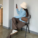 Brown Small Shoulder Bag Lock Corduroy Female Underarm Bag