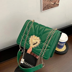 PU Leather Metal Women's Shoulder Bag Handheld Square Bag