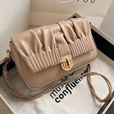 Pleated Shoulder Bags PU Leather Handbags Crossbody Purse