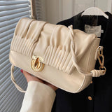 Pleated Shoulder Bags PU Leather Handbags Crossbody Purse