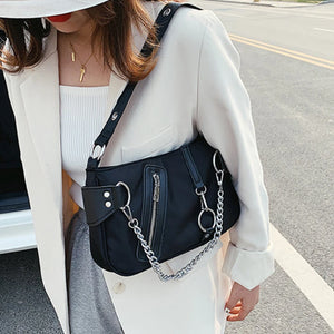 Nylon Small Shoulder Bag Women Chain Vintage Tote Pur
