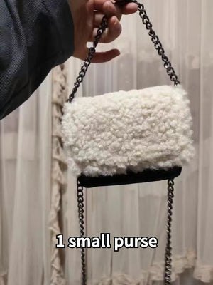 Women Plush Purse Handbags Lamb Wool Chain Shoulder Messenger Bags