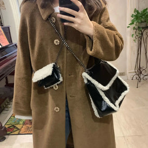 Women Plush Purse Handbags Lamb Wool Chain Shoulder Messenger Bags