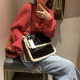 Women Plush Purse Handbags Lamb Wool Chain Shoulder Messenger Bags