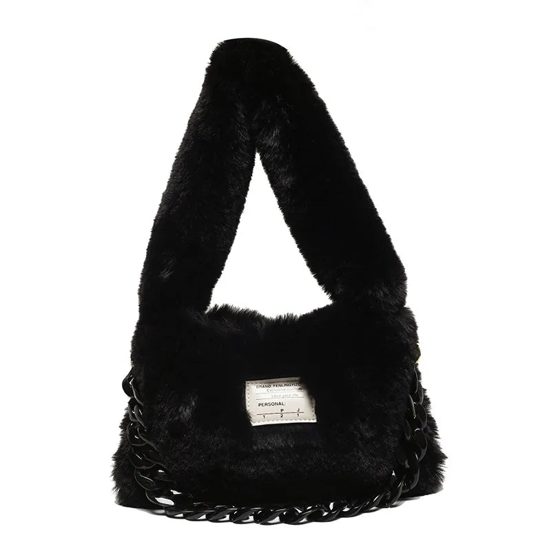 Women Plush Shoulder Candy Bag Furry Winter Handbag Purse