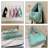 Women Plush Shoulder Candy Bag Winter Furry Shopper Totes Ladies Chains Decor
