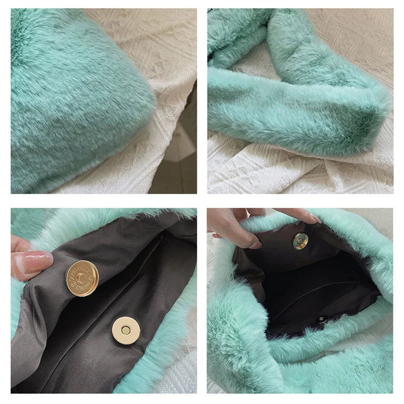 Women Plush Shoulder Candy Bag Furry Winter Handbag Purse