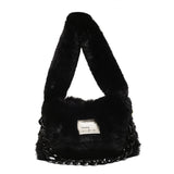 Women Plush Shoulder Candy Bag Winter Furry Shopper Totes Ladies Chains Decor
