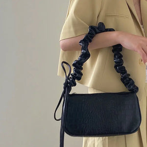 Pleated Strap Ladies Underarm Bag Solid Female Clutch Purse Handbag