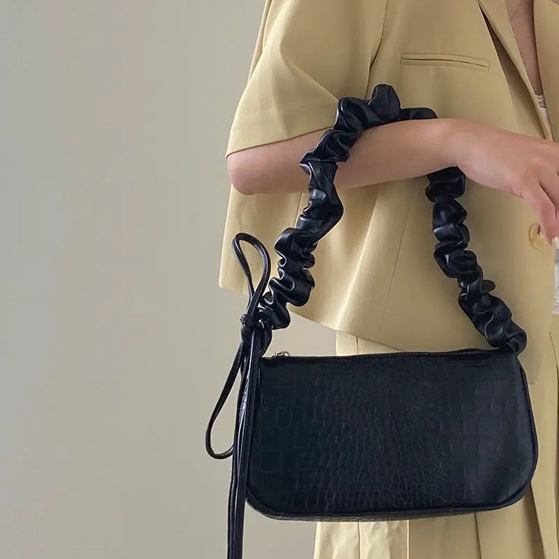 Pleated Strap Ladies Underarm Bag Solid Female Clutch Purse Handbag