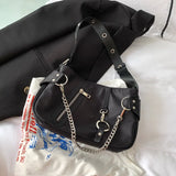 Vintage Nylon Ladies Shoulder Bag with Chain Tote Purse