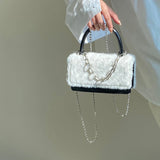 Faux Fur Plush Crossbody Bag Chain Clutch Purse Women's Small Square Shoulder