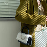 Faux Fur Plush Crossbody Bag Chain Clutch Purse Women's Small Square Shoulder