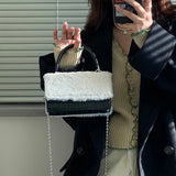 Faux Fur Plush Crossbody Bag Chain Clutch Purse Women's Small Square Shoulder