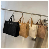 Solid Canvas Handbag with Single Shoulder Strap Large Capacity Shopping Bag