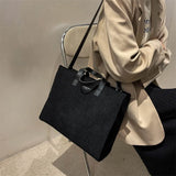 Solid Canvas Handbag with Single Shoulder Strap Large Capacity Shopping Bag