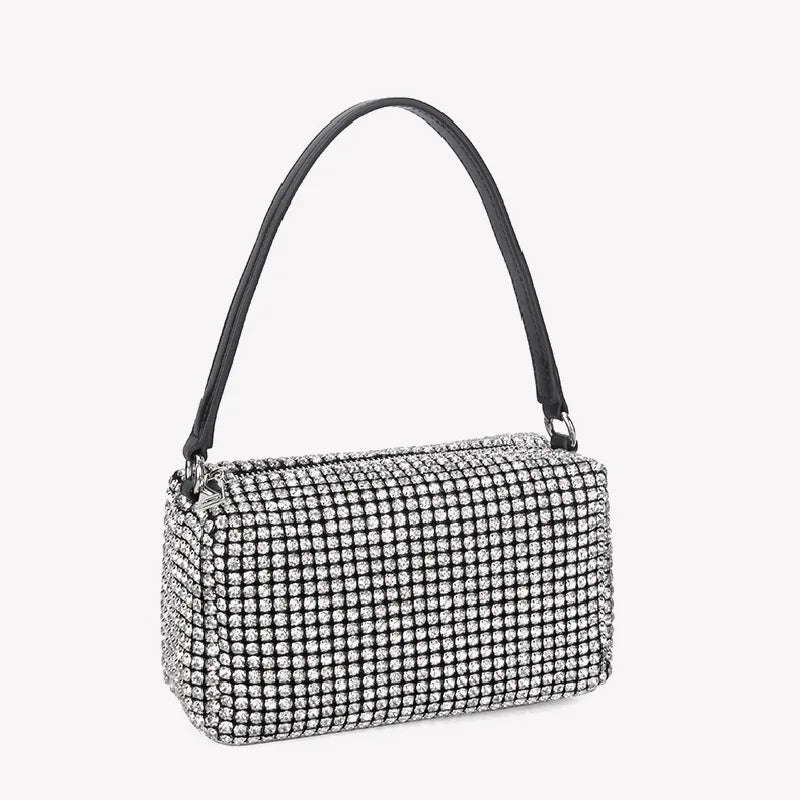 Crystal Hand Bag Ladies Small Diamond Bling Bag with Leather Handle