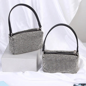 Crystal Hand Bag Ladies Small Diamond Bling Bag with Leather Handle