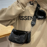 Crossbody Messenger Bag Set with Wide Strap - 3 Small PU Leather Shoulder Bags