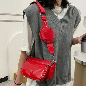 Crossbody Messenger Bag Set with Wide Strap - 3 Small PU Leather Shoulder Bags