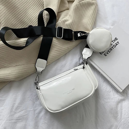 Crossbody Messenger Bag Set with Wide Strap - 3 Small PU Leather Shoulder Bags