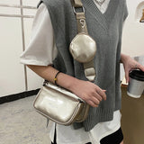 Crossbody Messenger Bag Set with Wide Strap - 3 Small PU Leather Shoulder Bags