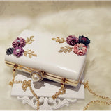 Women PU Leather Clutch Evening Bag Flower Chain Shoulder Wedding Bags