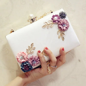 Women PU Leather Clutch Evening Bag Flower Chain Shoulder Wedding Bags