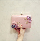 Women PU Leather Clutch Evening Bag Flower Chain Shoulder Wedding Bags