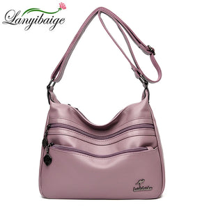 Women's Double Layer PU Leather Shoulder Bag Large Capacity Handbag
