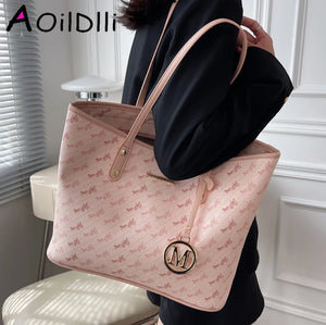 Designer Literary Letter Printing Women Tote Handbags Canvas Shoulder Bag