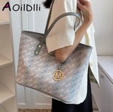 Designer Literary Letter Printing Women Tote Handbags Canvas Shoulder Bag