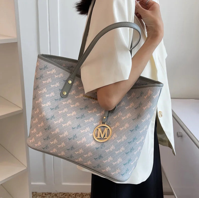 Designer Literary Letter Printing Women Tote Handbags Canvas Shoulder Bag