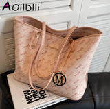 Designer Literary Letter Printing Women Tote Handbags Canvas Shoulder Bag