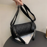 Diamond Lattice Cylinder Crossbody Bags for Women PU Leather Shoulder Bags