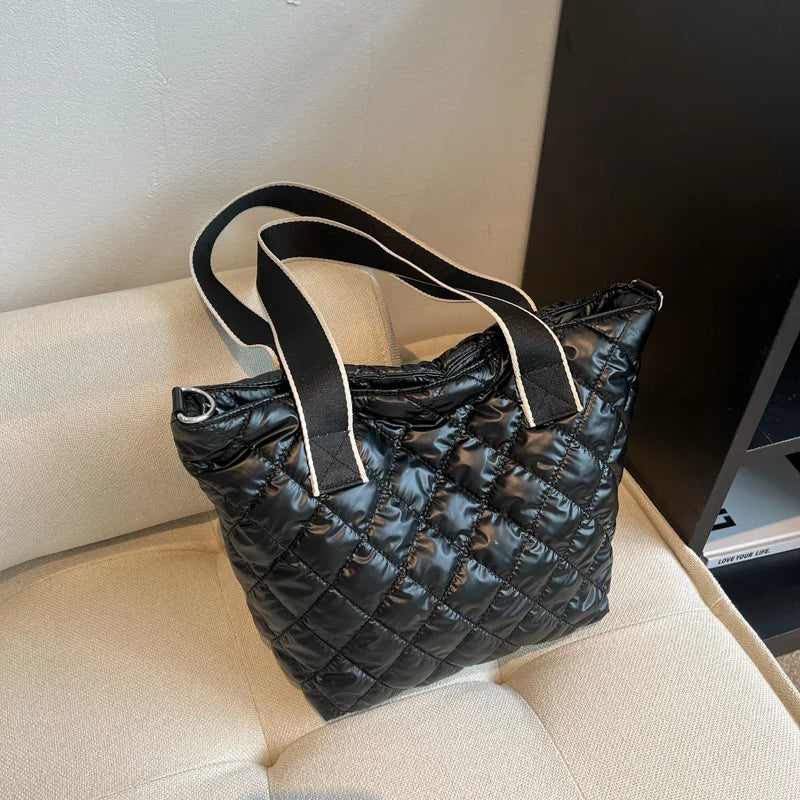 Camo Quilted Tote Bag Women Winter Handbag