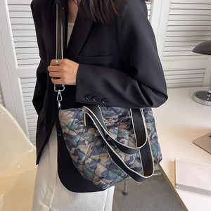 Camo Quilted Tote Bag Women Winter Handbag