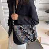 Camo Quilted Tote Bag Women Winter Handbag