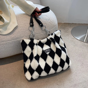 Diamond Pattern Underarm Bag Winter Plush L