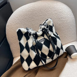 Diamond Pattern Underarm Bag Winter Plush L
