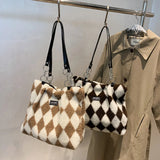 Diamond Pattern Underarm Bag Winter Plush L