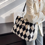 Diamond Pattern Underarm Bag Winter Plush L