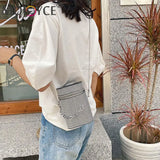 Diamond Shoulder Bag Women Leather Cylinder Bucket Drawstring Handbag
